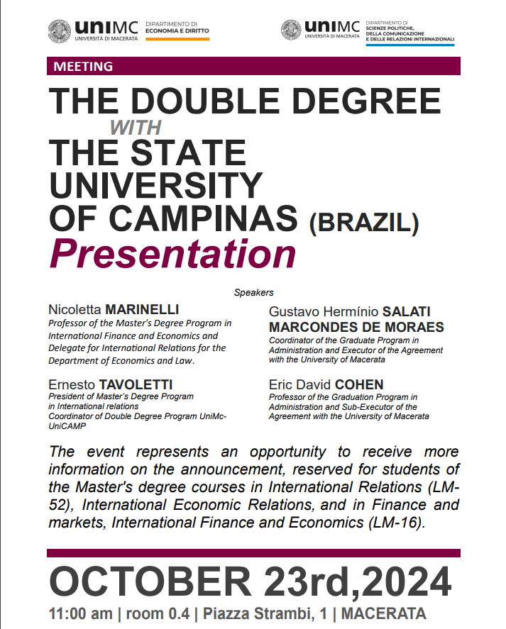 Announcement for applications Double Degree program with the State University of Campinas (UNICAMP) - October 23, 2024