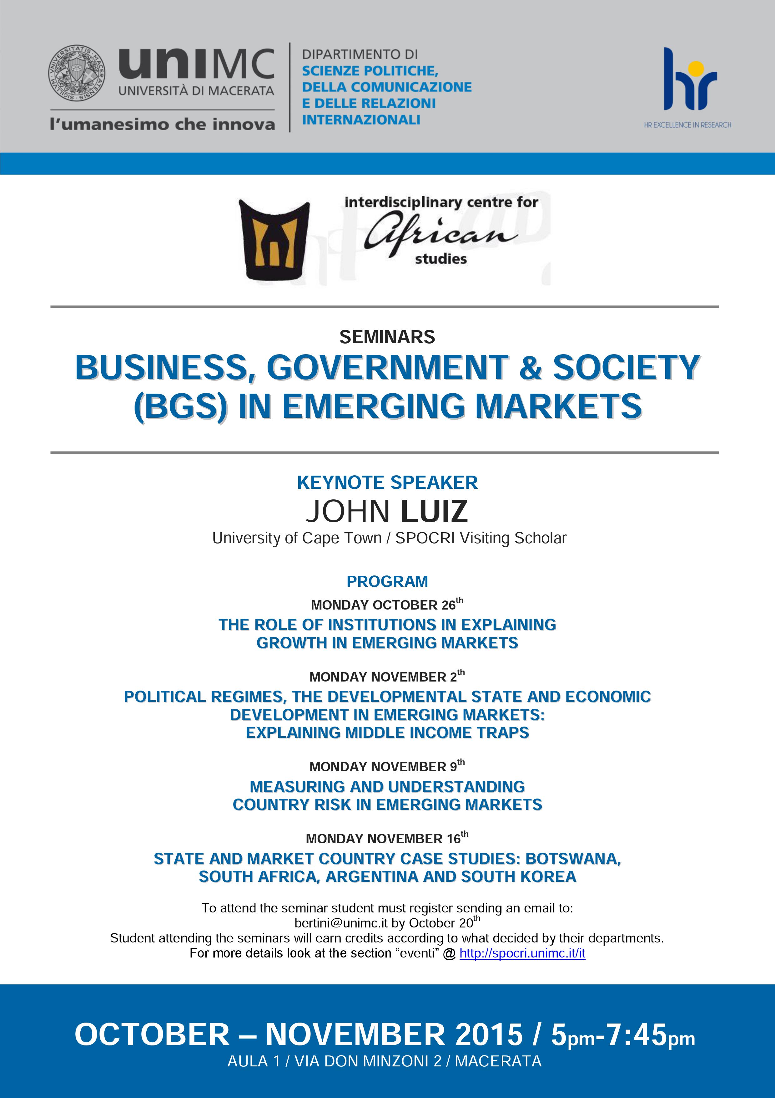SEMINARS. Business, Government & Society (BSG) in emerging markets