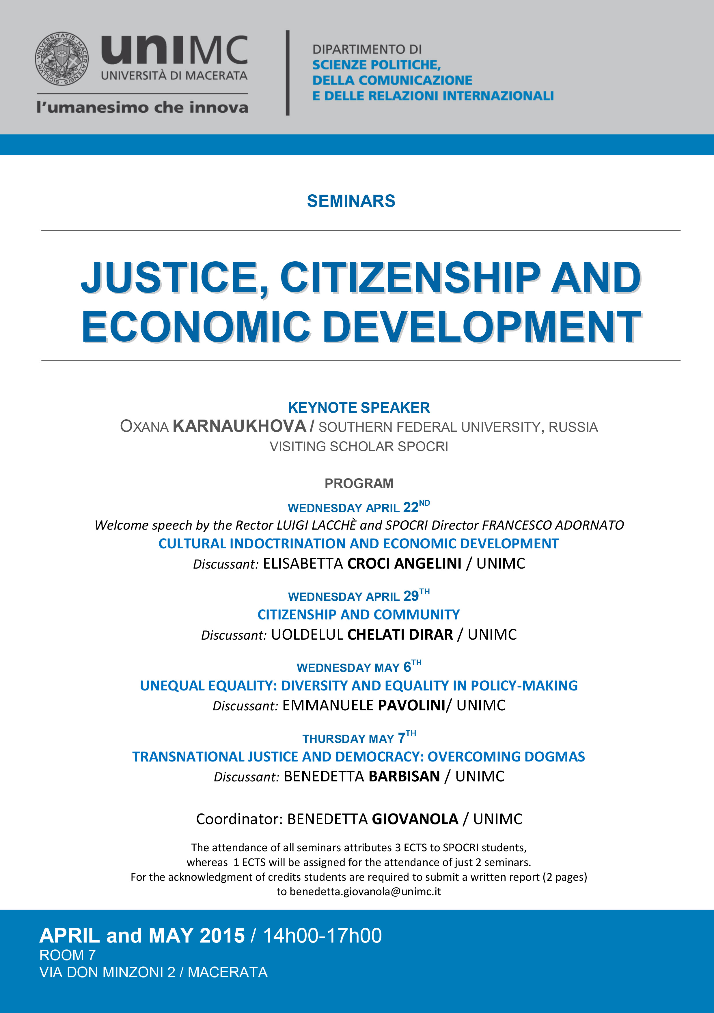 SEMINARS. Justice, Citizenship and Economic Development