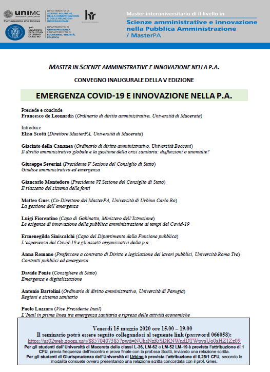 WEBINAR | MASTERPA INAUGURAL MEETING "EMERGENZA COVID-19 E INNOVAZIONE NELLA P.A."